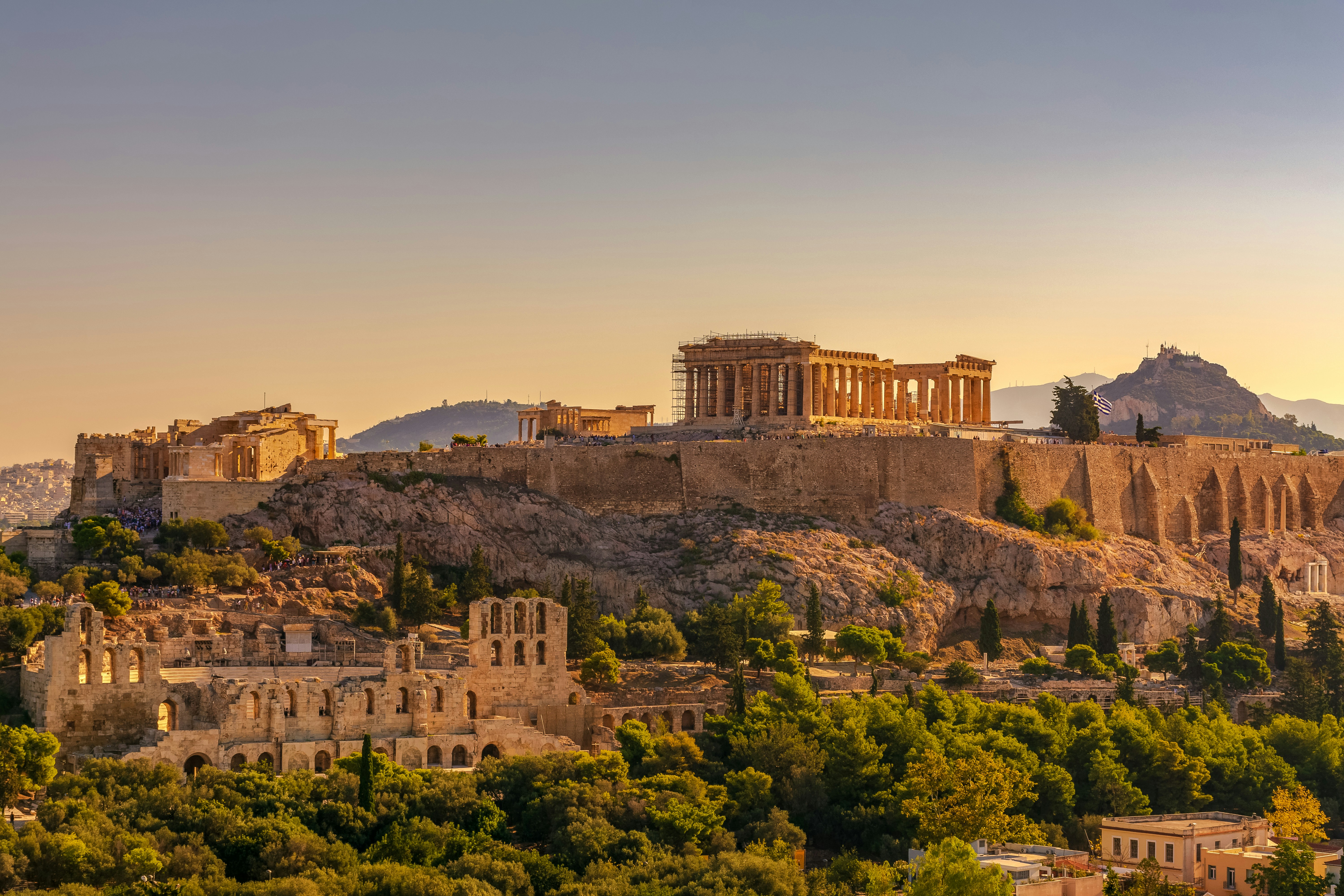 Acropolis in Athens, Greece at sunset